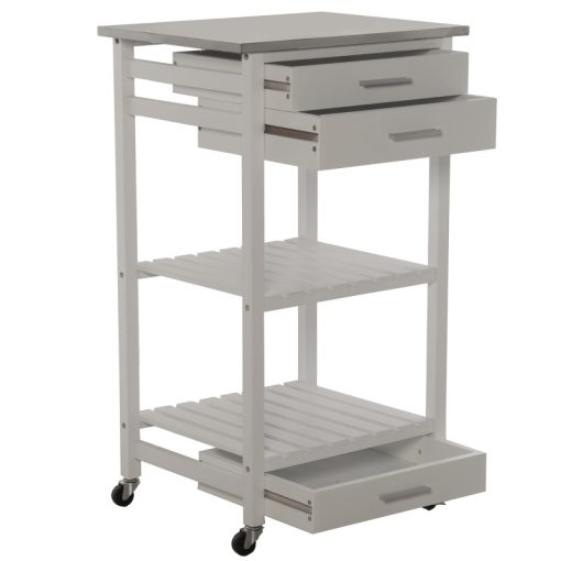 Carrinho De Cozinha com 3 Gavetas e Balda Madeira Branco 50x40x86cm-Madeira:pinho e Dm - Image 4
