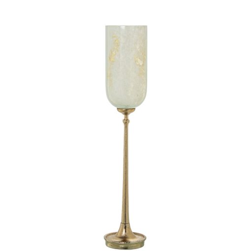 Castiçal De Vidro Com Base De Alumínio Dourado 15x78cm