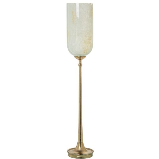 Castiçal De Vidro Com Base De Alumínio Dourado 15x86cm