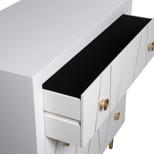 Cómoda De Madeira 3 Gavetas Branco, Pernas De Metal Dourado 80x40x80cm - Image 3
