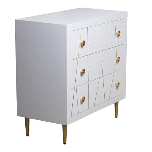 Cómoda De Madeira 3 Gavetas Branco, Pernas De Metal Dourado 80x40x80cm - Image 4