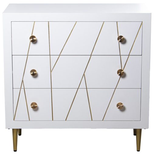 Cómoda De Madeira 3 Gavetas Branco, Pernas De Metal Dourado 80x40x80cm - Image 5