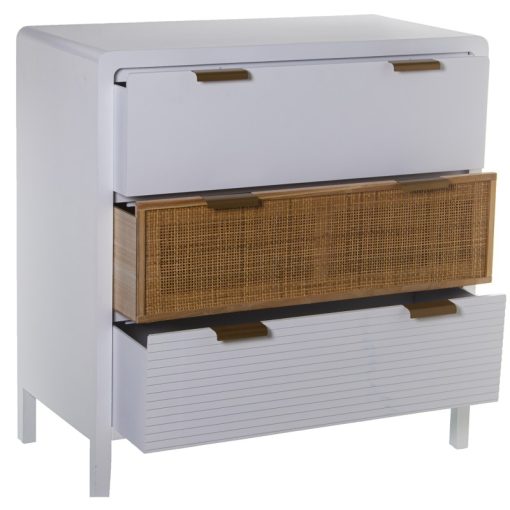 Cómoda Madeira 3 Gavetas Branco/ratán 80x40x82cm, Abeto+dm+ratán - Image 3