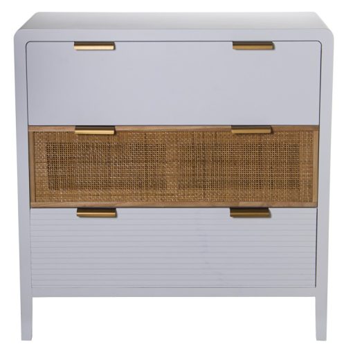 Cómoda Madeira 3 Gavetas Branco/ratán 80x40x82cm, Abeto+dm+ratán - Image 4