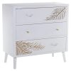 Cómoda Madeira  com 3 Gavetas Branco Relieve+folha Dourada 80x40x80cm
