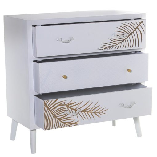 Cómoda Madeira  com 3 Gavetas Branco Relieve+folha Dourada 80x40x80cm, Abeto+dm - Image 3