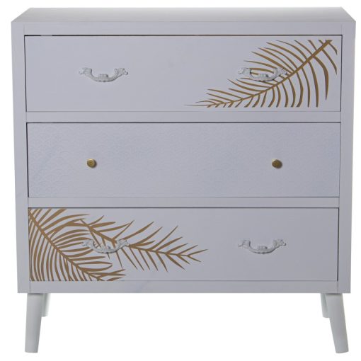 Cómoda Madeira  com 3 Gavetas Branco Relieve+folha Dourada 80x40x80cm, Abeto+dm - Image 4