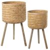 Conjunto 2 Vasos Bambu Natural com Pés Madeira Abeto 35x63cm+30x55cm