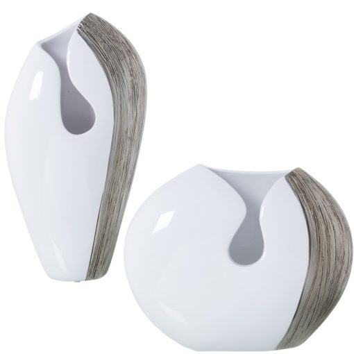 Conjunto 2 Vasos Branco Prata 23x12x38+34x13x28cm