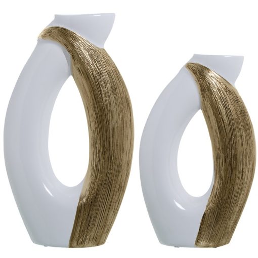 Conjunto 2 Vasos Branco/Ouro 27x9x47+24x9x40cm