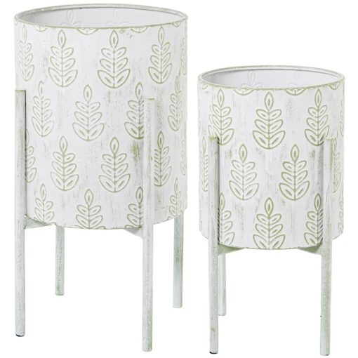 Conjunto 2 Vasos Metal Branco/verde Deco. Quadros 31x58cm+26x48cm