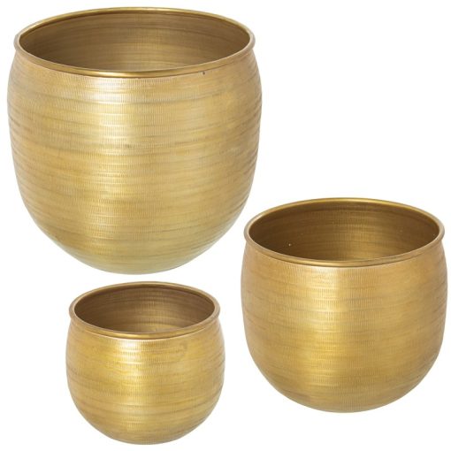 Conjunto 3 Vasos Aluminio Tallado Dourado 23x18+29x25+35x33cm
