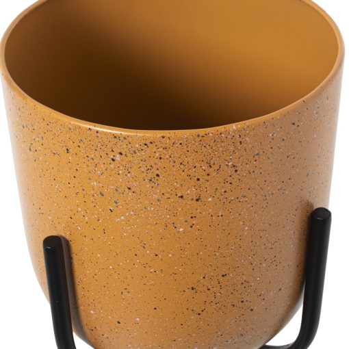 Conjunto 3 Vasos Metal Amarelo Com Pé Preto  32x32x99+30x30x76+28x28x51cm - Image 2