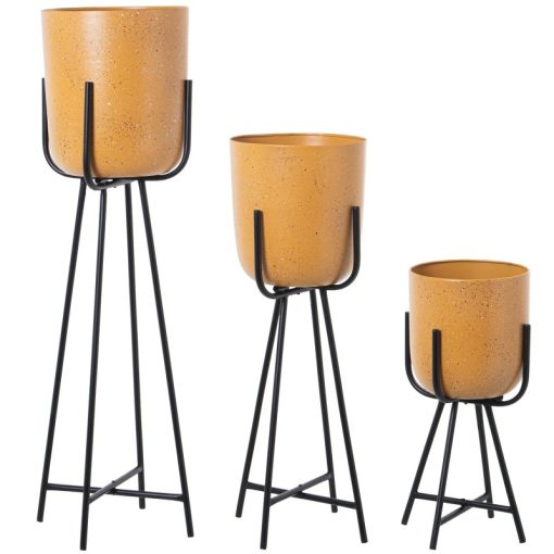 Conjunto 3 Vasos Metal Amarelo Com Pé Preto  32x32x99+30x30x76+28x28x51cm