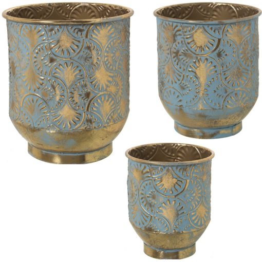 Conjunto 3 Vasos Metal Dourado/verde 33x38+28x31+22x27cm - Image 2