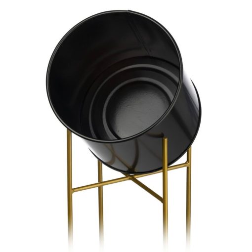 Conjunto 3 Vasos Metal Preto com Pé Dourado 21x93+18x75+16x51cm - Image 7