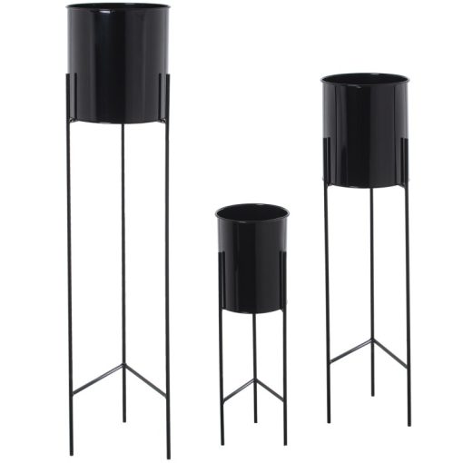 Conjunto 3 Vasos Metal Preto com Pé Preto 21x93+18x75+16x51cm - Image 2