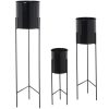 Conjunto 3 Vasos Metal Preto com Pé Preto 21x93+18x75+16x51cm