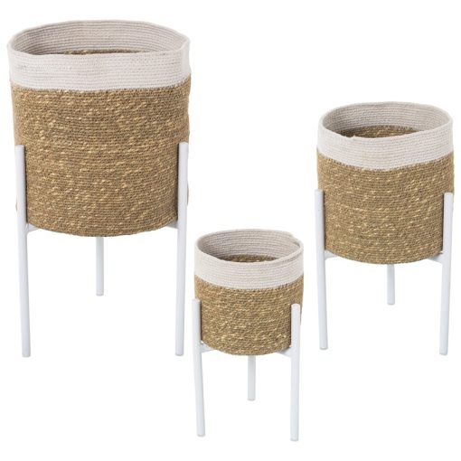 Conjunto 3 Vasos Mimbre/metal 30x30x47+26x26x39+20x20x31cm