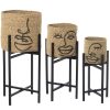 Conjunto 3 Vasos Mimbre/metal Rostos 26x26x58+20x20x48+17x17x41cm