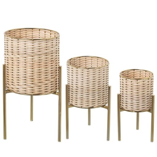 Conjunto 3 Vasos Vime/metal  24x24x46+19x19x36+15x15x31cm