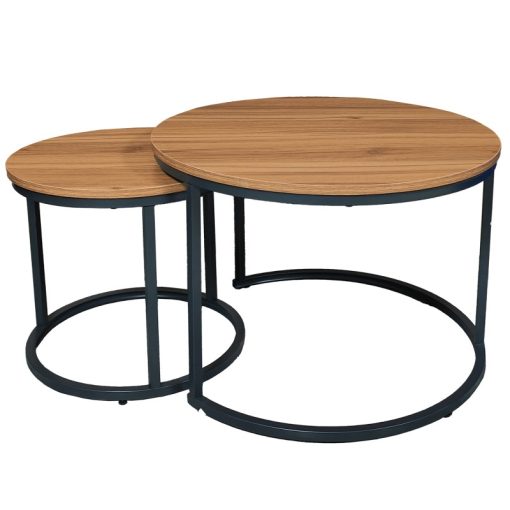 Conjunto De 2 Mesas Laterais De Madeira Metal Preto