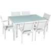 Conjunto Mesa De Jantar Alumínio/vidro+6 Cadeiras Alumínio/textilene Branco