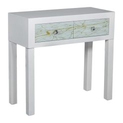 Consola De Entrada Com 2 Gavetas Lacadas A Branco/dourado