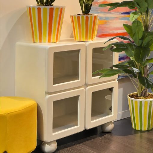 Consola De Entrada Em Madeira Mdf Branca Com 4 Portas De Vidro  67x40x78cm - Image 2