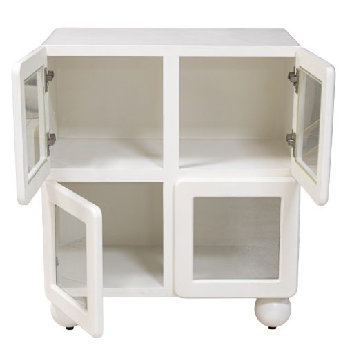 Consola De Entrada Em Madeira Mdf Branca Com 4 Portas De Vidro  67x40x78cm - Image 6
