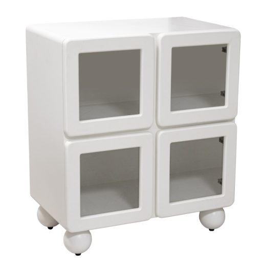 Consola De Entrada Em Madeira Mdf Branca Com 4 Portas De Vidro  67x40x78cm