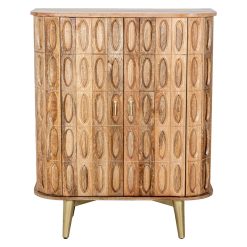 Consola Em Madeira De Mango 2 Portas Pernas Em Metal Dourado 90x42x110cm