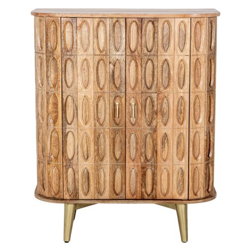 Consola Em Madeira De Mango 2 Portas Pernas Em Metal Dourado 90x42x110cm
