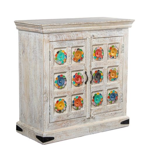 Consola Em Madeira De Mango Decorada 90x40x90cm