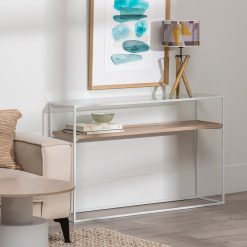 Consola Natural-Branco Mdf-Metal 120 X 30 X 75 Cm