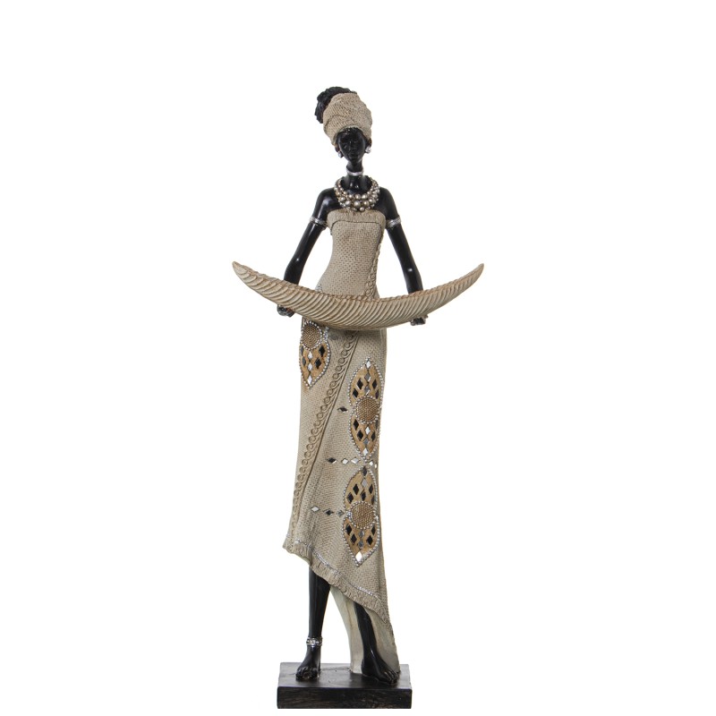 Figura Resina Africana com cuenco Barca 25x15x61cm