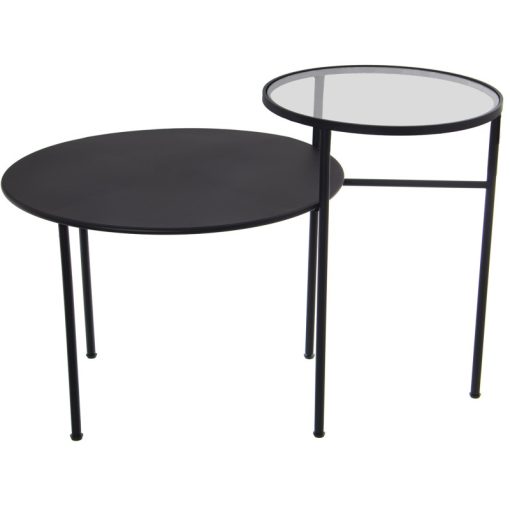 Mesa Auxiliar Doble Metal Negro/cristal (2 Mesas Unidas) 85x59x56cm (59x41+40x56cm)