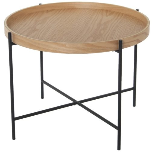 Mesa Auxiliar Madeira NaturalPés Metal Negro 62x45cm