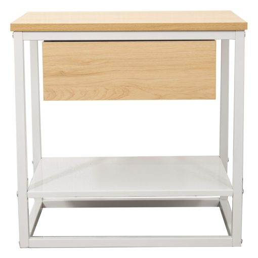 Mesa Auxiliar Metal Branco Madeira Natural 50x35x50cm, Madeira: Dm - Image 3