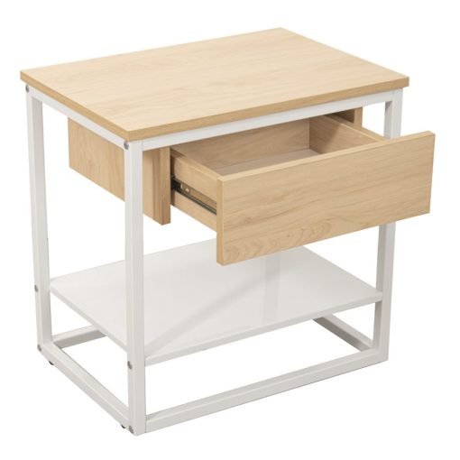 Mesa Auxiliar Metal Branco Madeira Natural 50x35x50cm, Madeira: Dm - Image 6