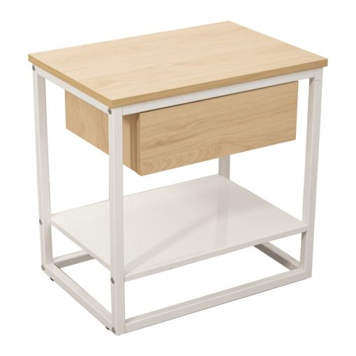 Mesa Auxiliar Metal Branco Madeira Natural 50x35x50cm