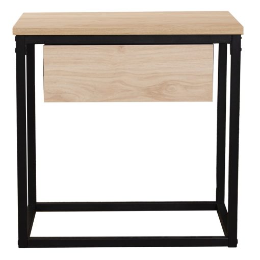 Mesa Auxiliar Metal Negro Madeira Natural 50x35x50cm, Madeira: Dm - Image 3