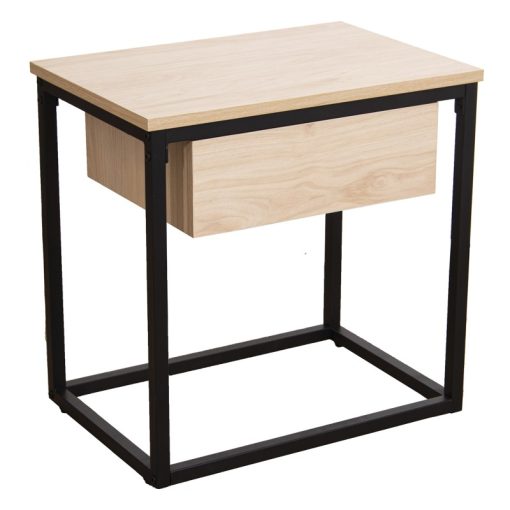 Mesa Auxiliar Metal Negro Madeira Natural 50x35x50cm