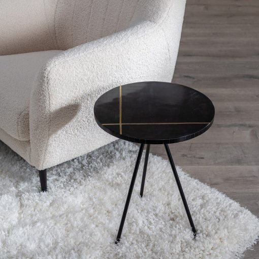 Mesa Auxiliar Preto-Ouro Metal / Resina 38 X 38 X 43 Cm