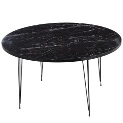 Mesa Centro Redonda Madeira/metal Efeito Mármore Negro 89x45cm