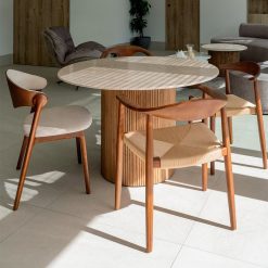 Mesa Comedor Natural-Crema Mármol/Madera 120 X 120 X 74 Cm