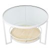 Mesa De Apoio Branca Em Metal/vidro/madeira 70x45cm