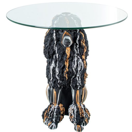 Mesa De Apoio De Vidro Com Base Cão De Resina Preto 60x62cm, Base:27x38x61cm - Image 3