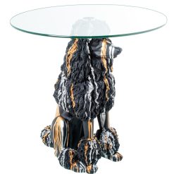 Mesa De Apoio De Vidro Com Base Cão De Resina Preto 60x62cm