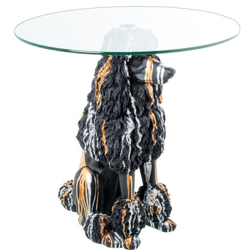 Mesa De Apoio De Vidro Com Base Cão De Resina Preto 60x62cm